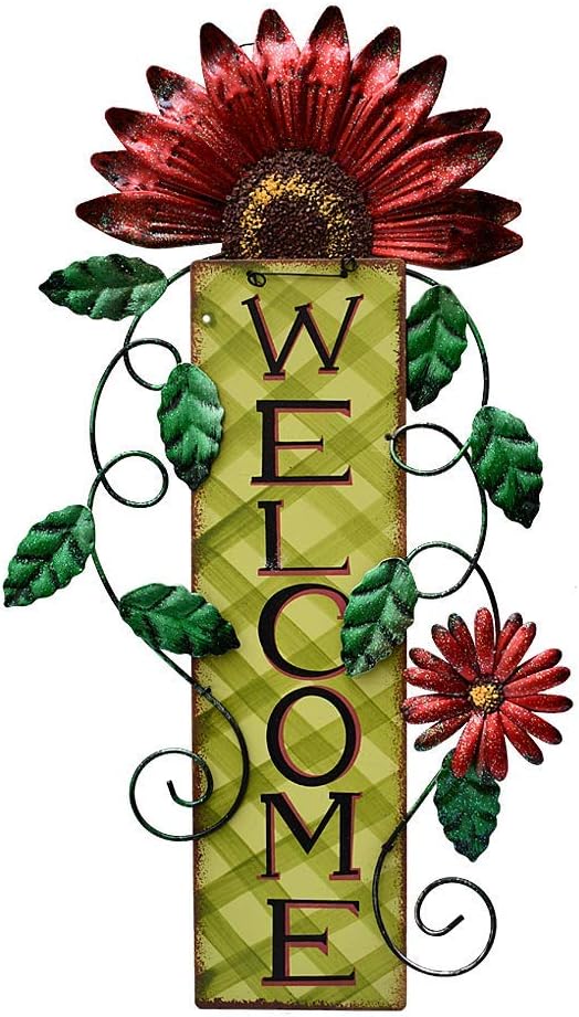 Metal Large Flower Welcome Sign Yard Door Wall Art Outdoor Patio Fence Hanging Wall Decor 15'' (Set of 3)