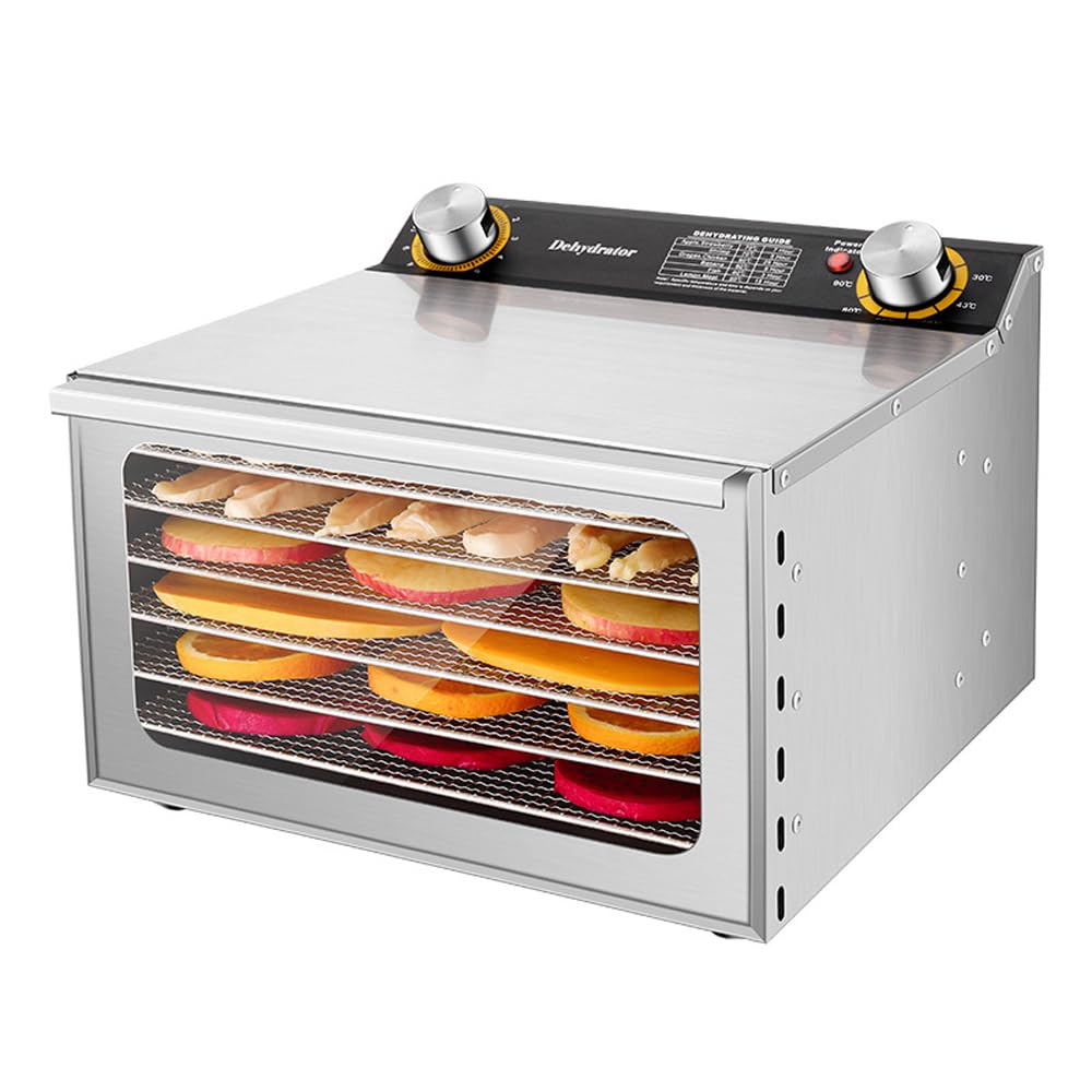 Essiccatori per alimenti e carne secca con timer 24 ore, 6 griglie di essiccazione, 400 W, 30-90 ℃, essiccatore per frutta e verdura, controllo della temperatura regolabile e finestra visibile