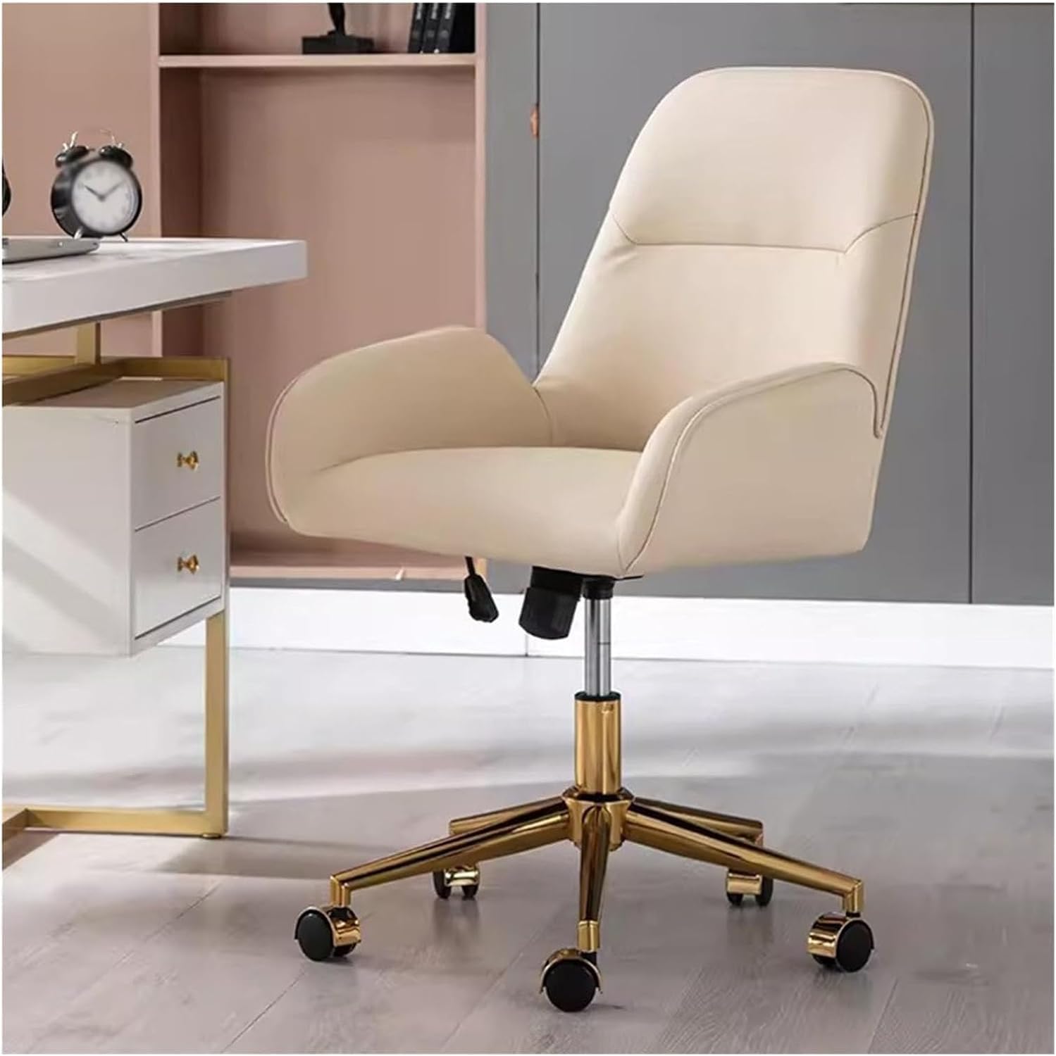 METTEOR Office Chair - table PU Leather Task Chair Adjustable Swivel Design Supports Up to 250 lbs Ideal for Home & Office Use (Beige)