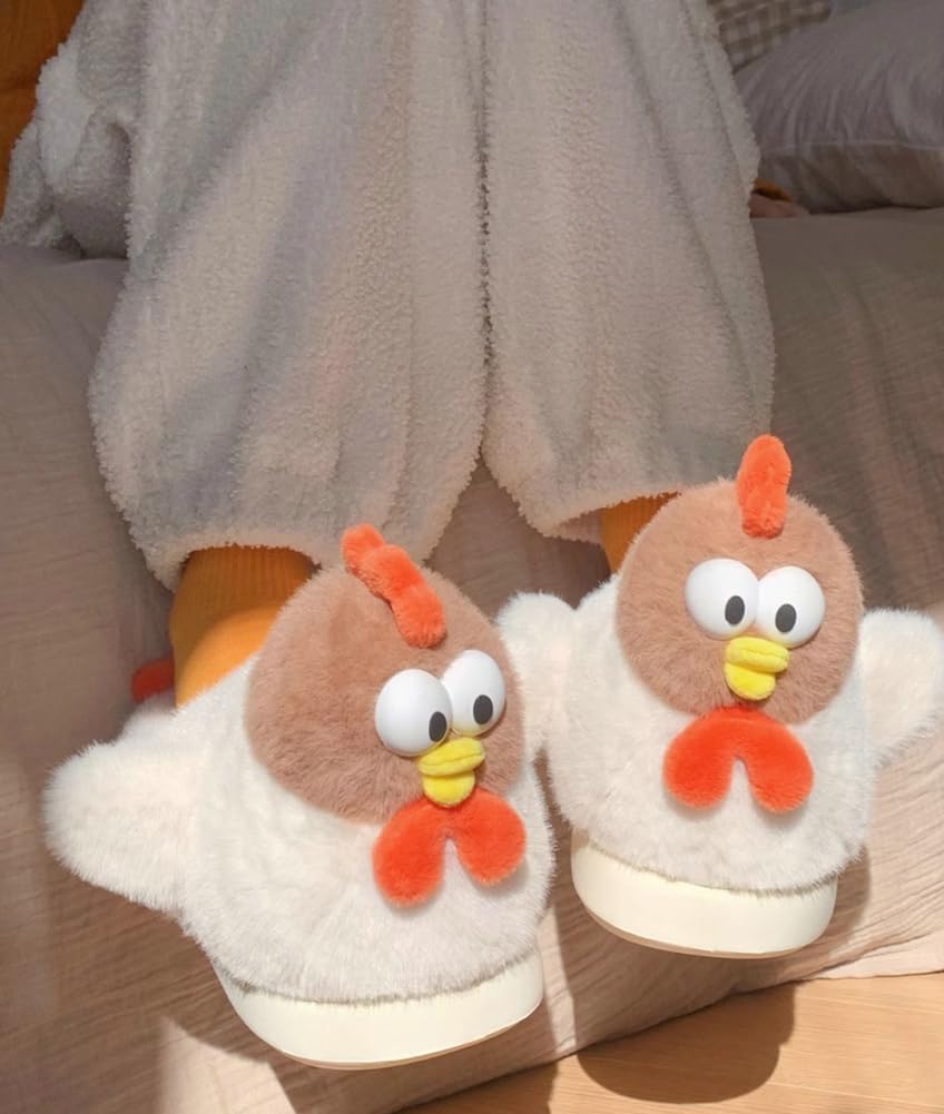 Halemet Cute Chicken Slippers for Women Cartoon Animal Slippers for Women Cozy Plush Non-Slip House Slipper Indoor Outdoor - Image 6