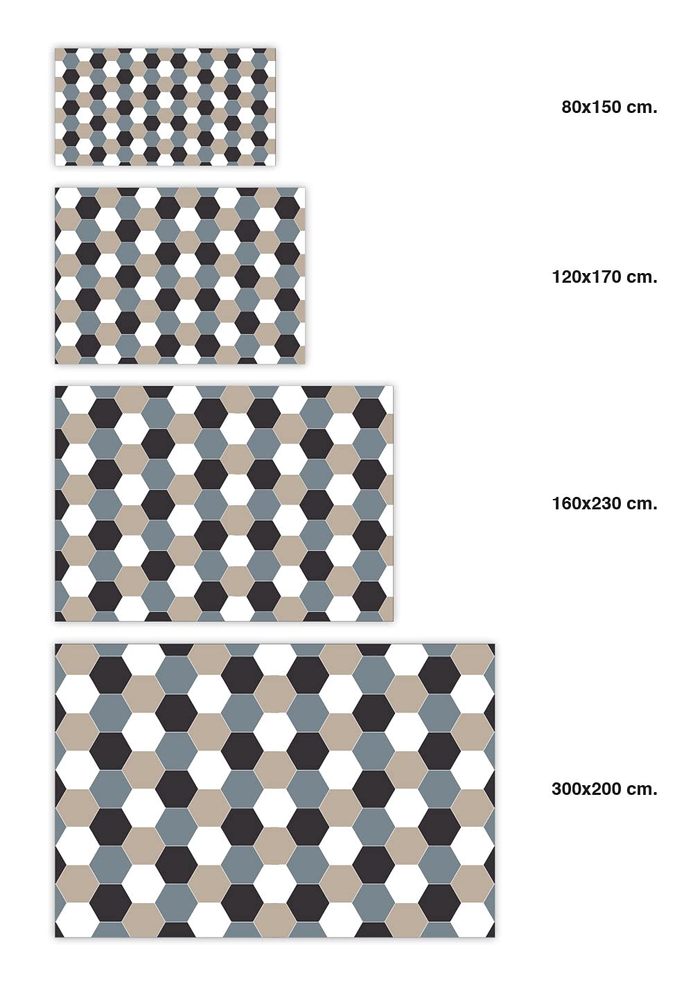 Panorama Alfombra Vinílica Cocina Baño - Modelo Mosaico Hexágonos Tono Azul 80x150 cm - Varios tamaños - Decoración Hogar