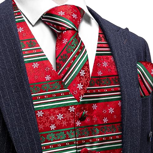 Image of Barry.Wang Mens Red /Green Christmas Suit Vest Holiday Xmas Waistcoat Tie Set Party Tuxedo