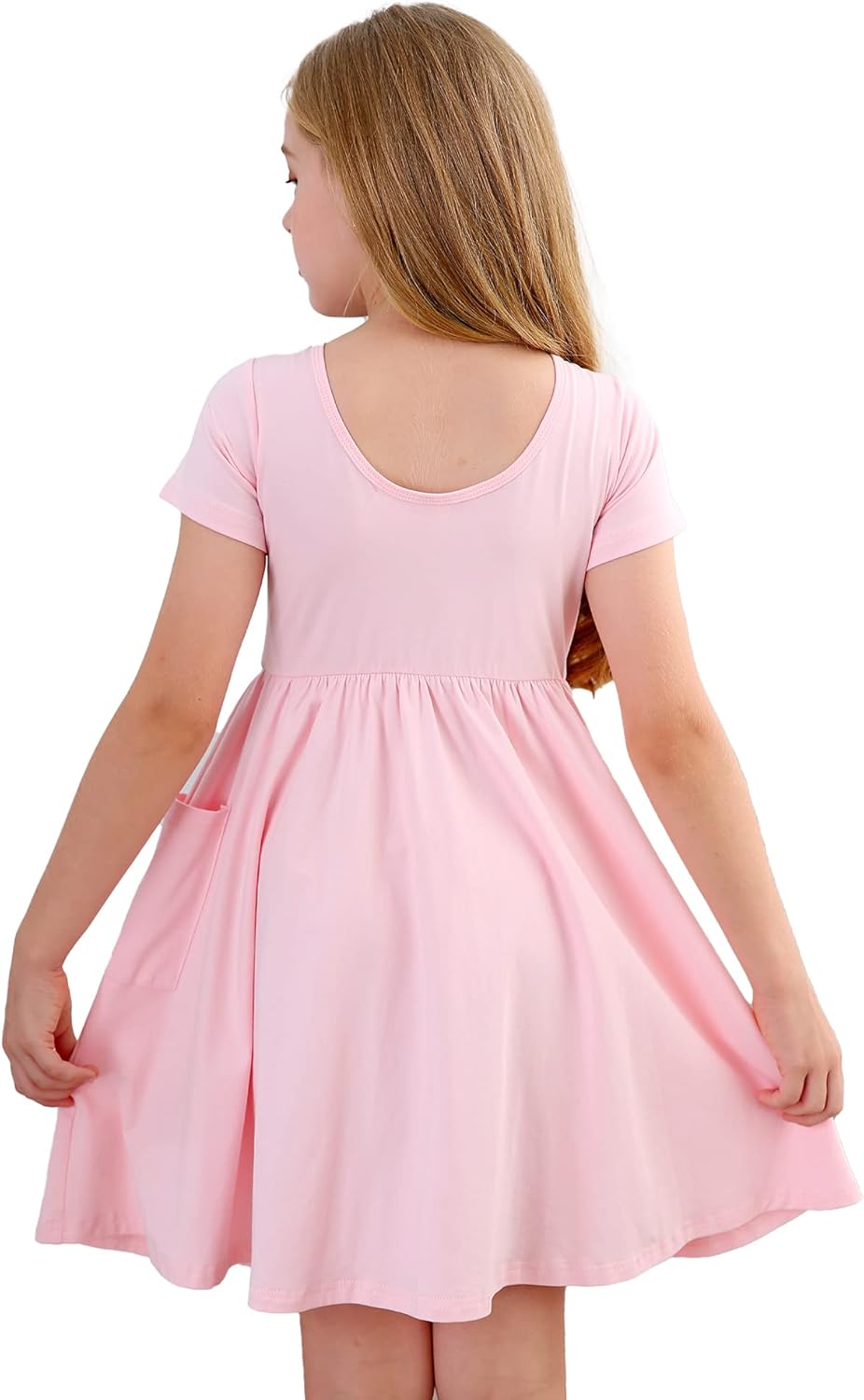 Stelle Girls Short Sleeve Dress Summer Kids Toddler Skater Twirl A Line Solid Color T-Shirt Dress for School Casual 3-12 Y - Image 4