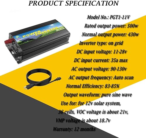 Miniatura 7 de Solinba Inversor solar de lazo de rejilla 500w DC11-28v a AC90-130v para sistema solar 12v