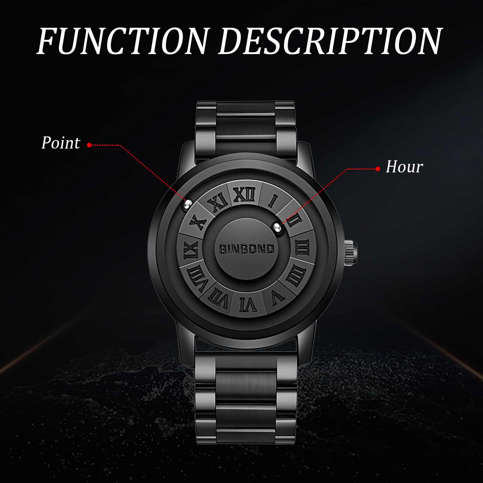 JewelryWe Herrenuhr Edelstahl Magnet Uhr Kein Glas Kugellager Analog Quarz 30m Wasserdicht Armbanduhr Herren Edelstahlarmband Spiegellose Magnetschwebe-Kugeluhr mit Römische Ziffern