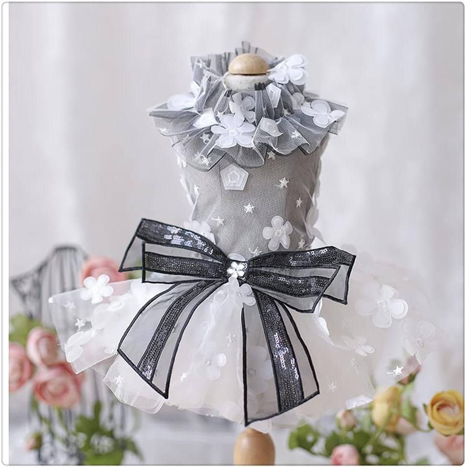 Pet Summer Stand-up Collar Hollow Pettiskirt Handmade Custom Cats and Dog Dress Birthday Party Wedding Dress Small Dog Clothes (Small)