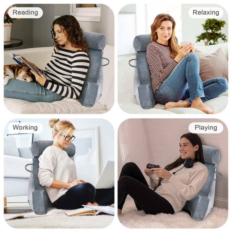 Almohada de Lectura para Cama, Almohada para Reposo en la Cama con Cuello Desmontable y Brazos para Sentarse en la Cama o el Respaldo, Almohada de Lectura Espalda para Trabajar Relajarse
