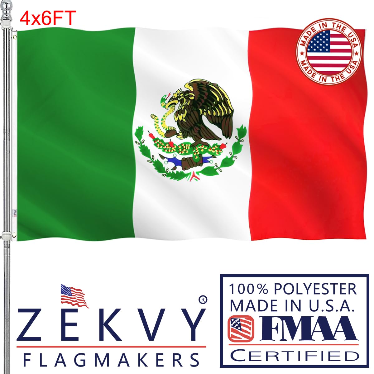ZEKVY Mexico Flag 4x6 Outdoor Made in USA - Double Sided Heavy Duty Vivid Color Bandera de Mexico with 2 Brass Grommet
