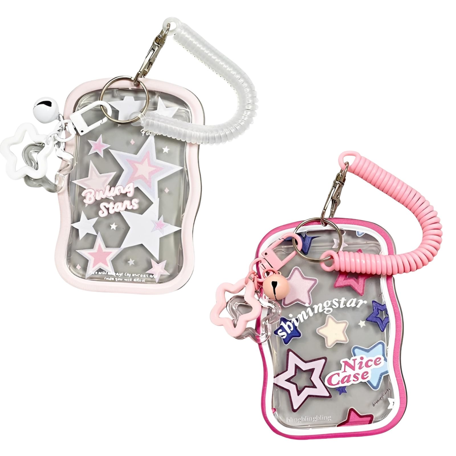 ID Card Holder, Photocard Holder for Daily Use, Two Star Design Transparent Card Sleeves, Bag Charm and Photo Keychain, Silicone Material Set of Two-image-3