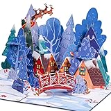 Paper Love 3D Pop Up Christmas Card, Christmas Town, for Winter, Holiday, Xmas Gift, 5" x 7" Cover - Includes Envelope and Note Tag