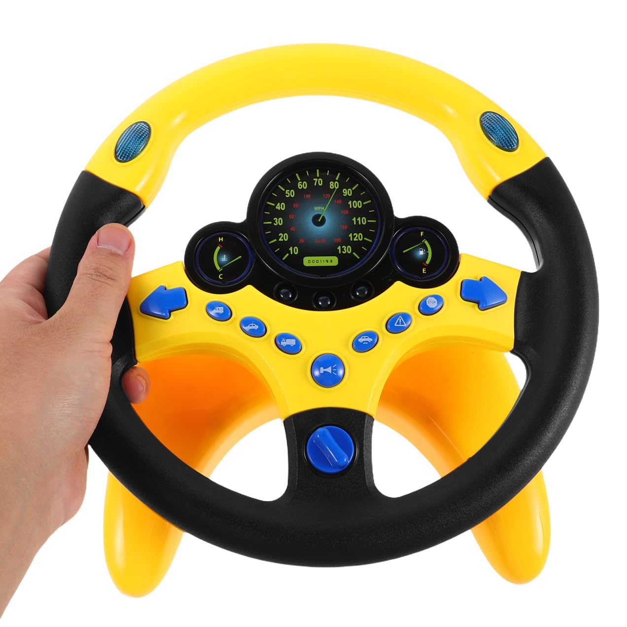 Simulatore di Guida per Bambini con Sterzo in Plastica Giallo, Giocattolo Educativo Interattivo con Luci e Musica per Attività in Famiglia e Gioco di Finzione