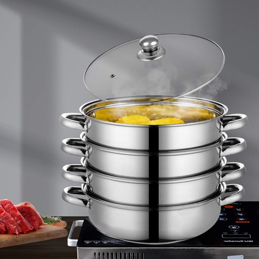 TOQUE Stainless Steel Steamer 4 Tier Meat Vegetable Cookware Hot Pot ...
