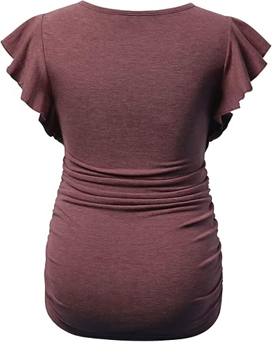 Miniatura 2 de Bhome Blusa de maternidad con mangas cortas voladoras para embarazadas, blusa casual para embarazadas, túnica de embarazo