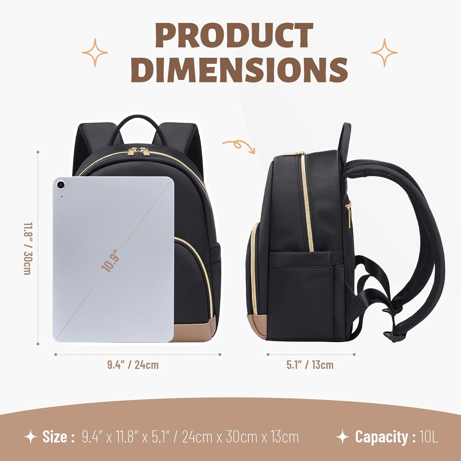 Small Backpack for Women Lightweight Stylish Mini Backpack Daypack Purses Cute Bookbag for Casual College Travel Daily,fit 10.9Inch iPad,Black - Image 2