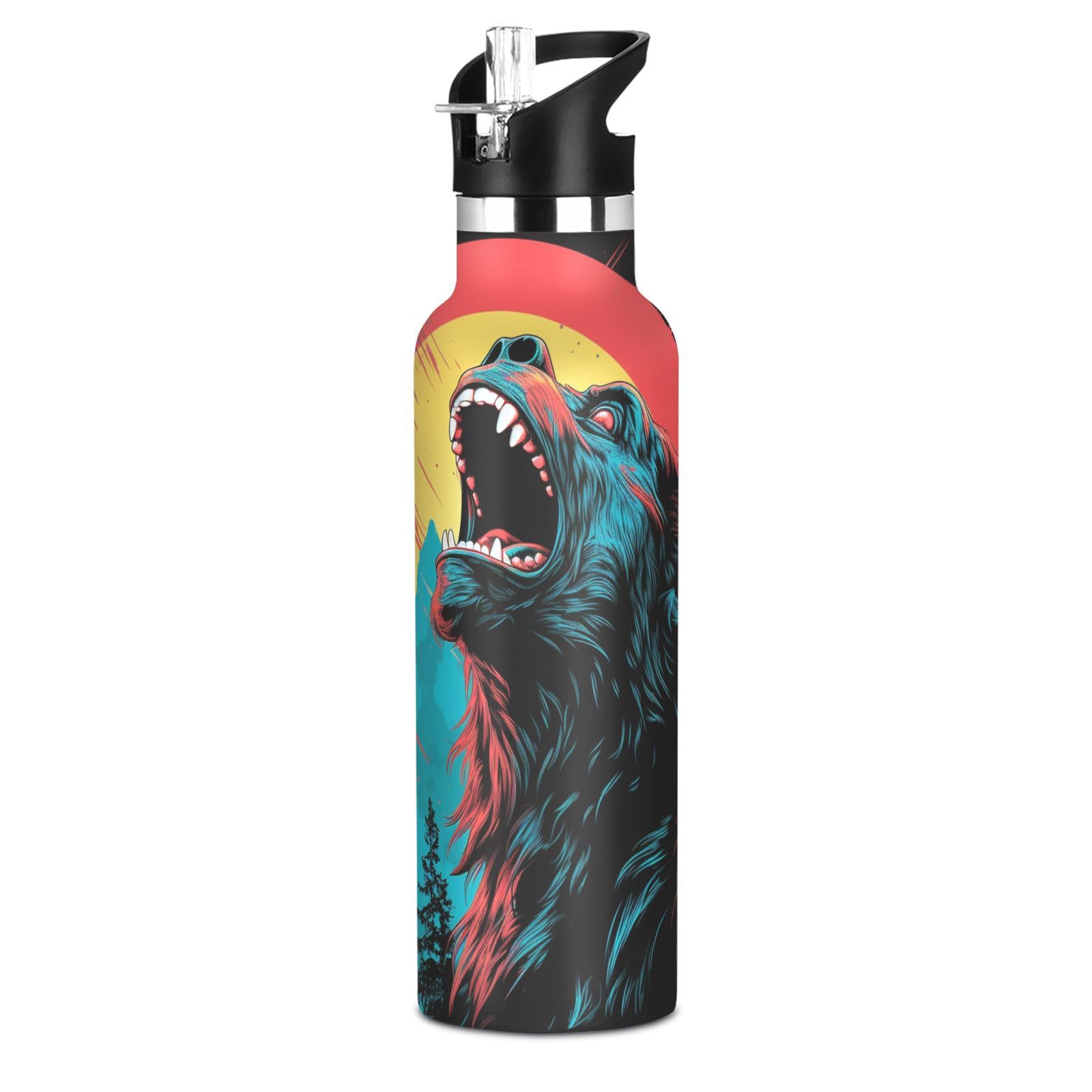 Kaaviyo Boys Pattern Blue Gorilla Howling Red Sunset Water Bottle Stainless Steel Jug Insulated Vacuum Cup For Girls(600Ml)