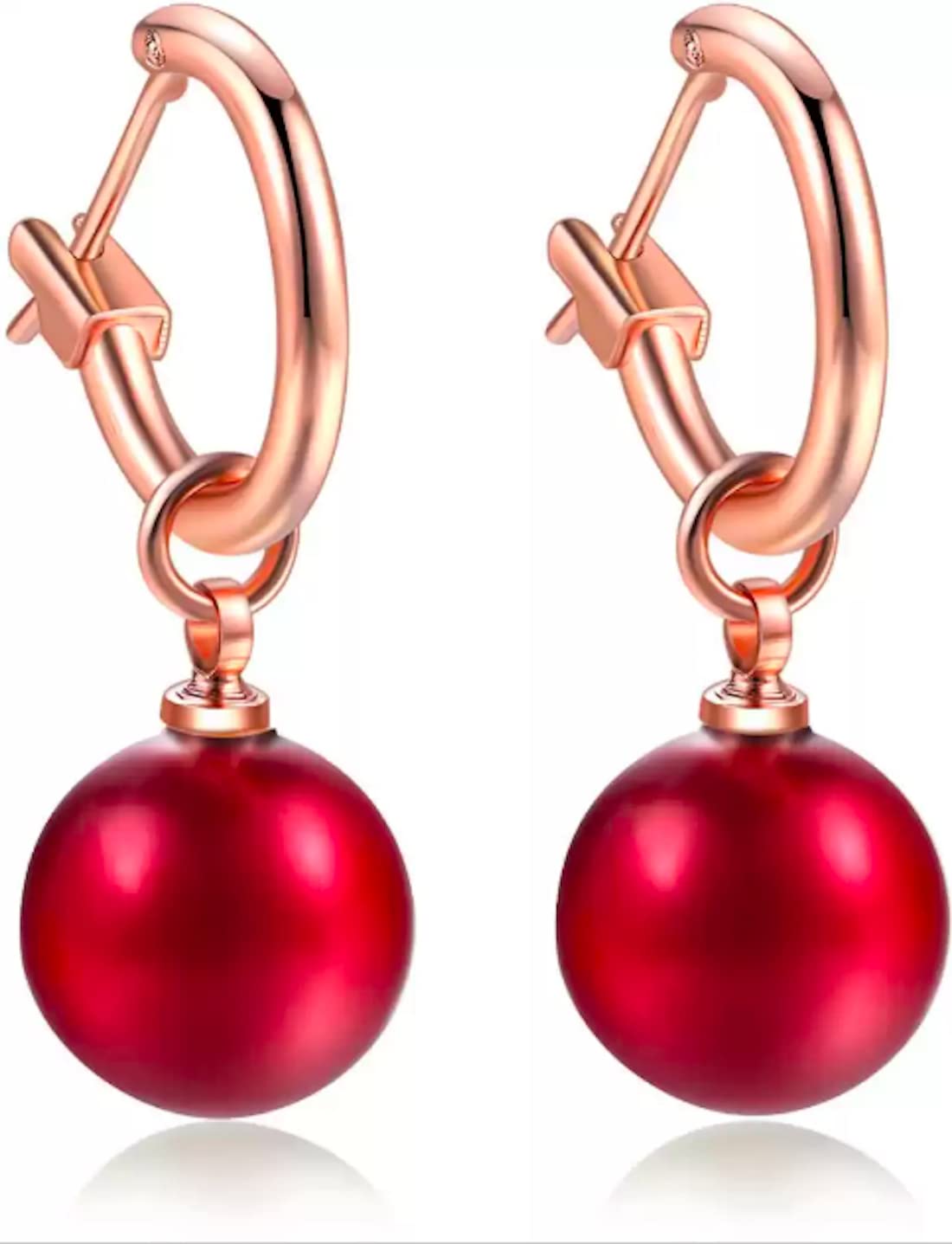 Nilus Collection Womens Pearl Drop Earrings, Golden Plated Round Pearl Dangle and Drop Earrings (Pack of 1, Red-Golden color) (Red) (B09YYR6RTJ) Amazon Price History, Amazon Price Tracker