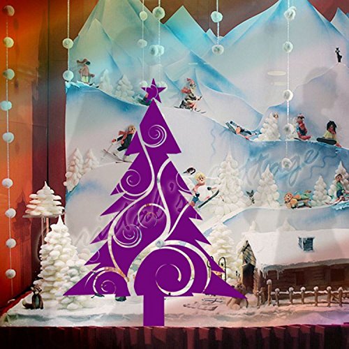 Autocollant mural sapin de Noël blanc 80 cm pour vitrine de magasin et fenêtre festive