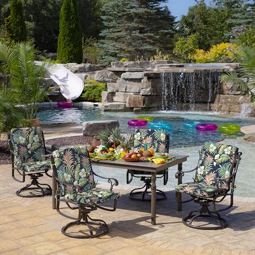 Image of Arden Midback Outdoor Patio Chair Cushion, 18 x 16.5, Rain-Proof Seat Pad, Fade-Resistant Outdoor Cushion Simone Blue Tropical