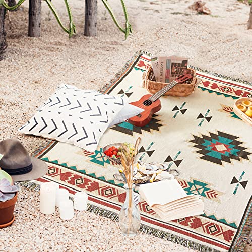 Touchat Native American Blanket Boho Throw Blanket For Sofa And Bed, Mexican Decorative Farmhouse Blanket, Southwest Decor Woven Blanket, Aztec Throw Blankets Bohemian With Tassel(Beige,50×60 Inch) #TOP4