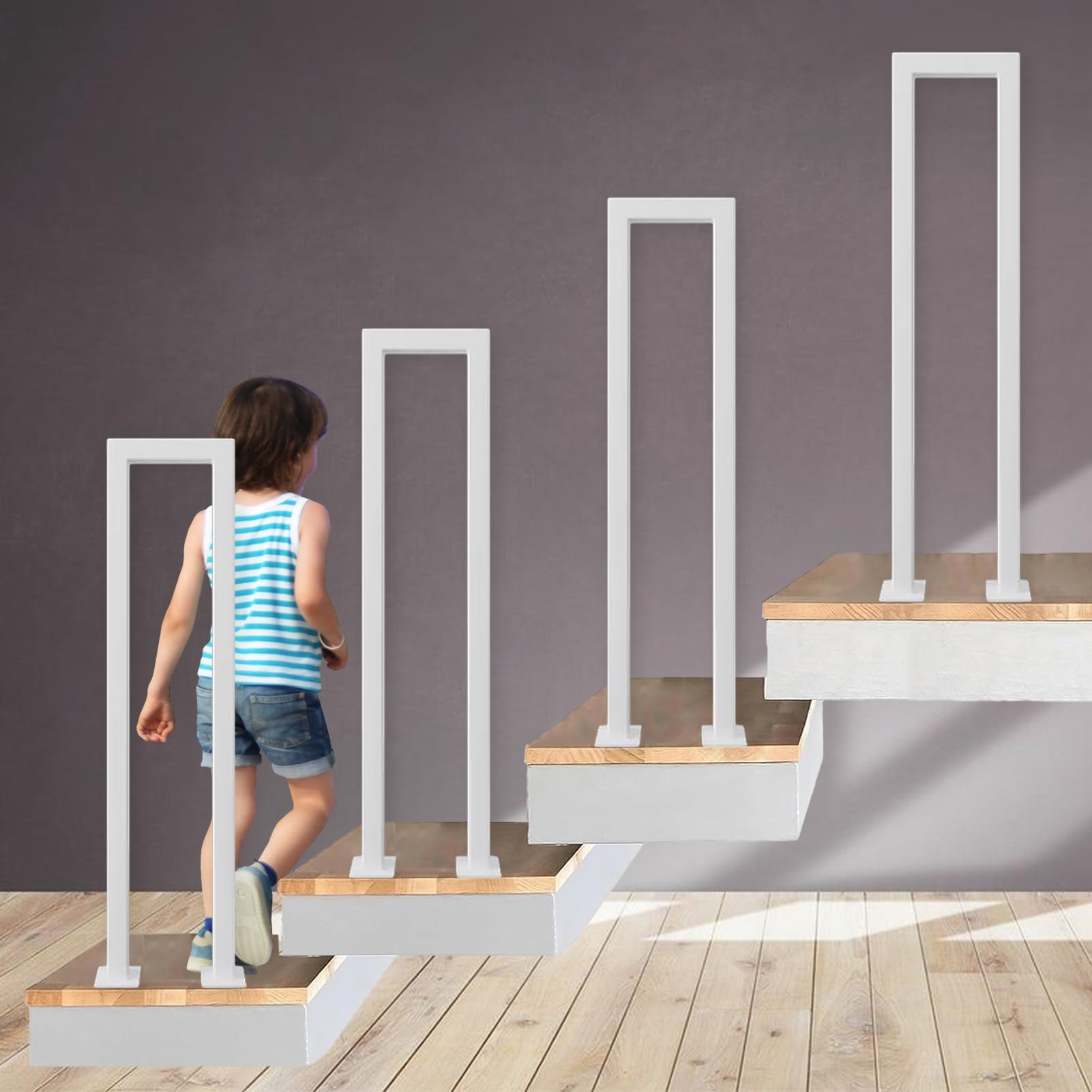 OVLRIJP Stair Railing Indoor, U-Shaped Stair Rail, Metal Bannister Rail for Stairs, Handrails for Stairs, Hand Rail U Shape for Loft, Porch, Balcony,Indoor, Outdoor (White, 75cm)