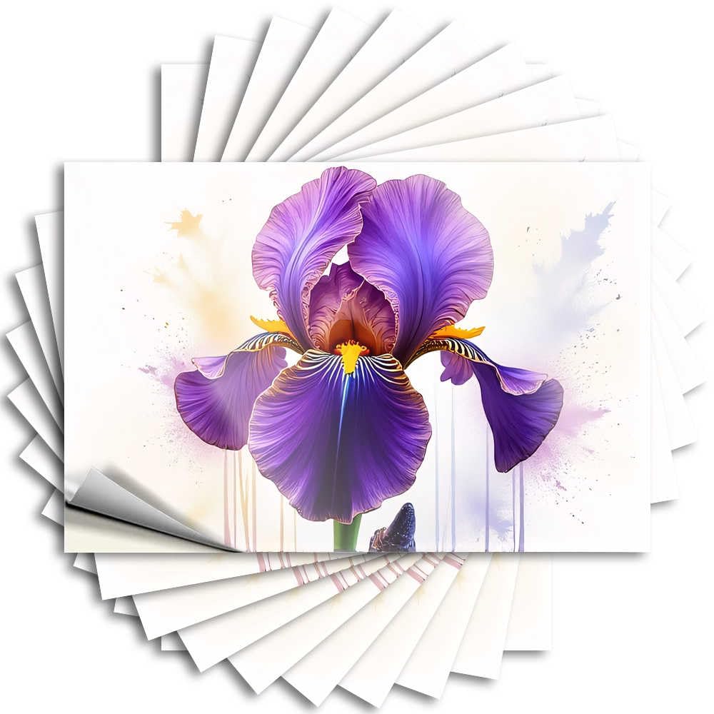 Decal Cool Bathroom Stuff Durable Vinyl - Vibrant Iris Bloom in Purple and Yellow Case for Humor Use(12X18CM)