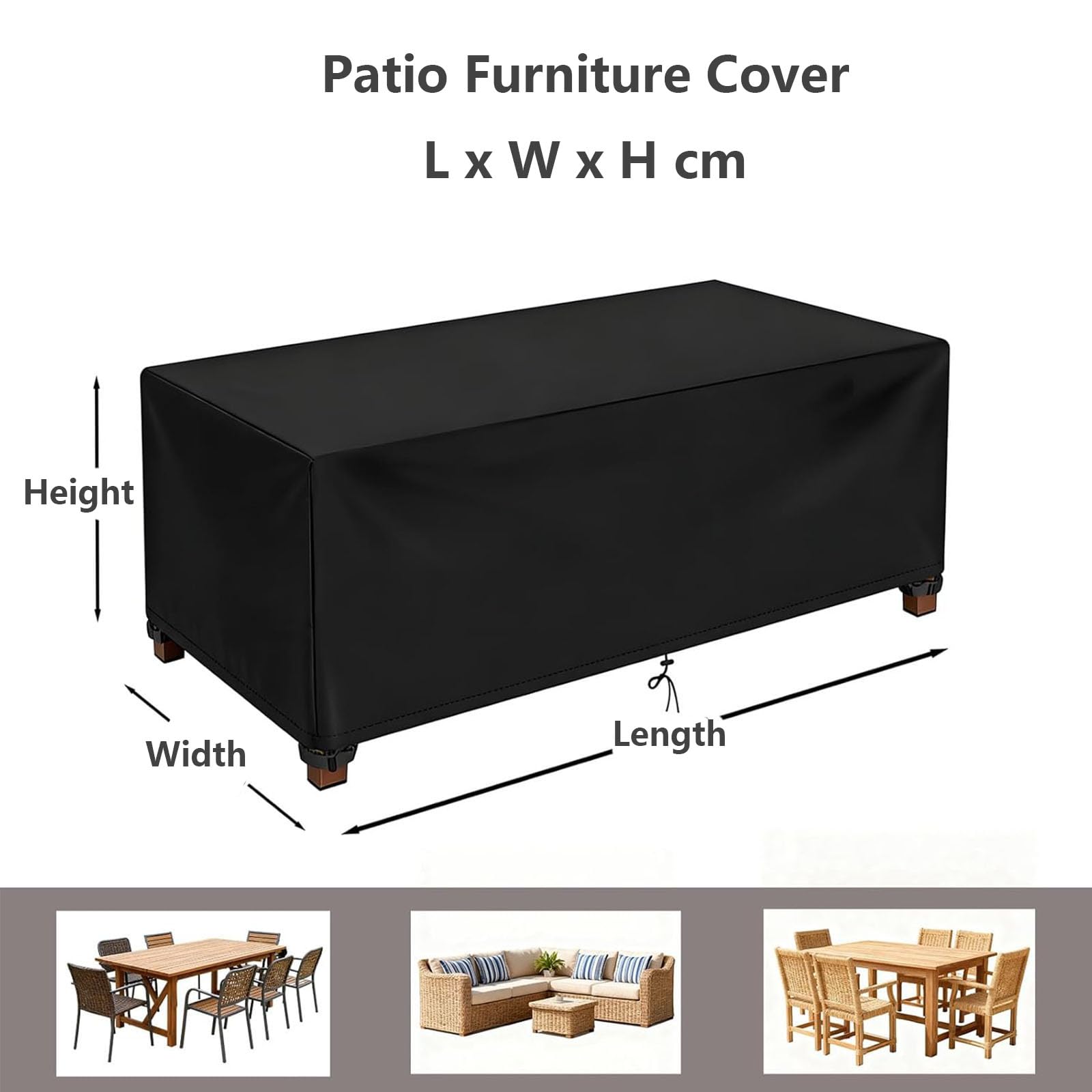 Funda para muebles de exterior, 280 x 100 x 75 cm (largo x ancho x alto), juego de sofá de ratán y fundas de mesa de patio, fundas para muebles de jardín, impermeables, resistentes al viento