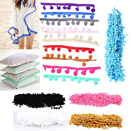 Yalulu 20Yards Mini Pom Pom Trim Ball Fringe Ribbon Diy Sewing Accessory Lace Trim For Pillow Curtains Home Decoration (White) #TOP1