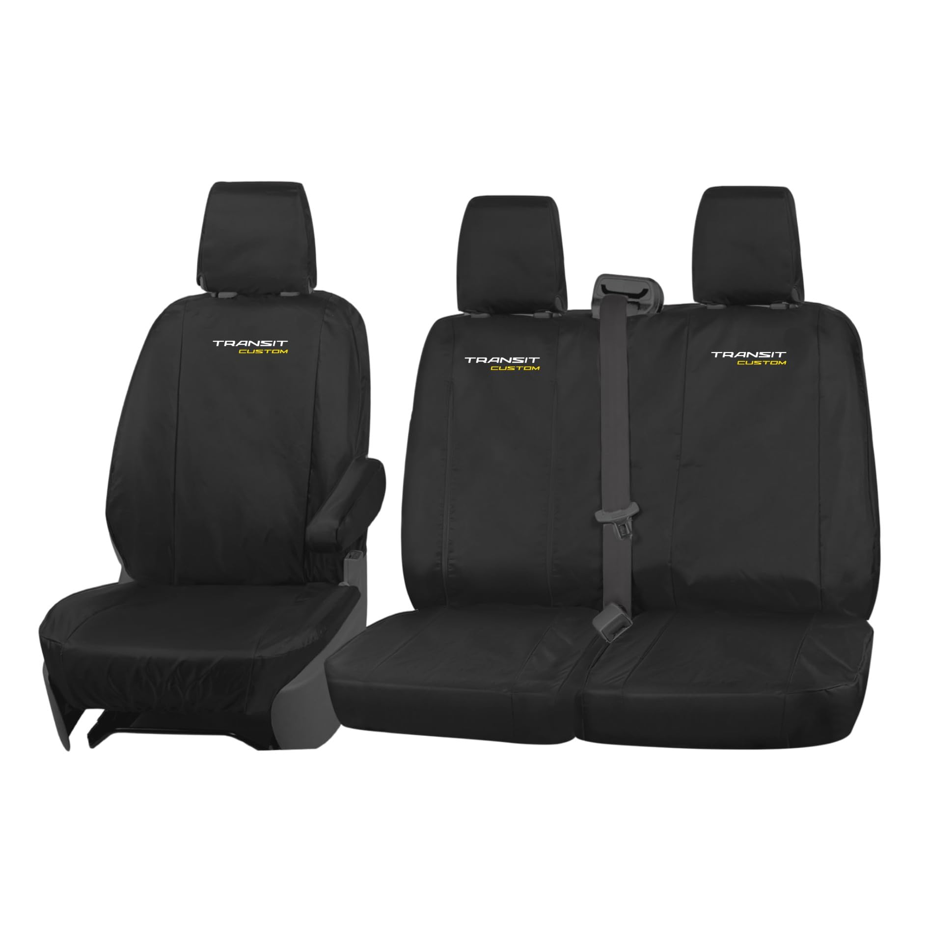 FORD TRANSIT CUSTOM 2013-2023 FRONT SEAT COVERS HEAVY DUTY & WATERPROOF 2+1 TAILORED BLACK 590