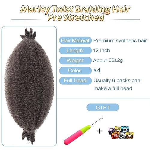 Miniatura 2 de Marley Twist - Cabello para Trenzas 4# Cabello Marley 12 Pulgadas Cabello Afro Cubano Twist para Spring Twist Faux Locs Locs Suaves Butterfly Locs