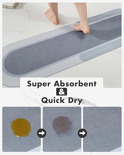Miniatura 2 de MontVoo Alfombra de baño larga para baño, antideslizante, absorbente, de secado rápido, delgada, alfombra de baño con parte trasera de goma,