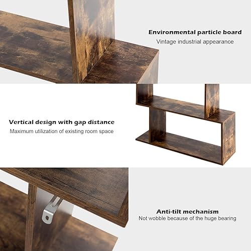 Miniatura 15 de Tangkula Estantería geométrica de 6 niveles, moderna estantería de almacenamiento en forma de S para sala de estar, dispositivo antivuelco, Negro