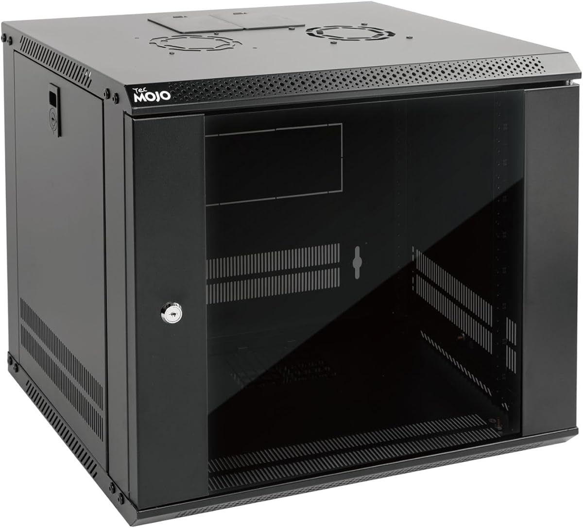 Tecmojo 9U Wall Mount Server Cabinet IT Network Rack Enclosure Lockable Door and Side Panels Black,Cooling Fan, Glass Door, 17.7inch Depth,for 19” IT Equipment, A/V Devices