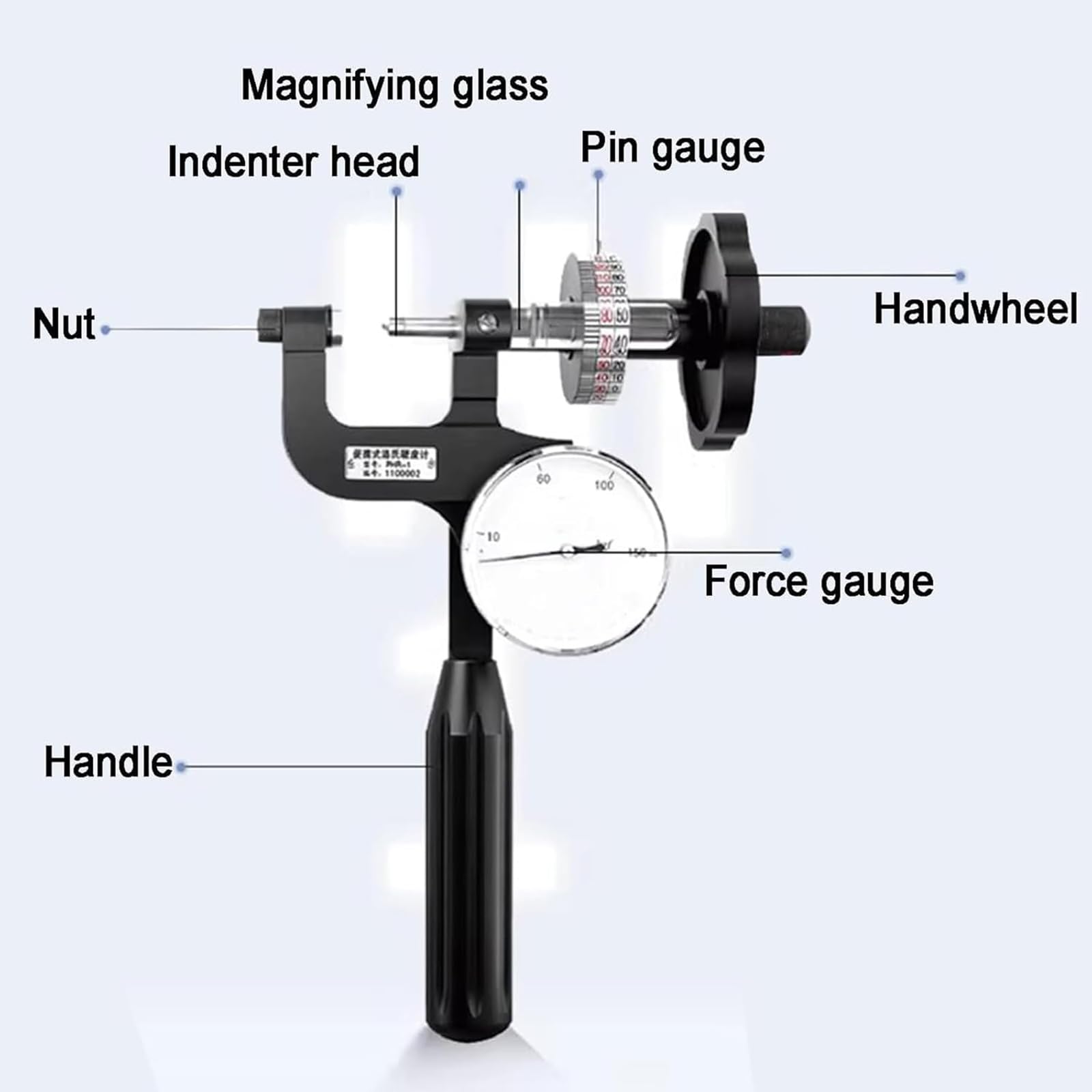 Rockwell - Tester portatile di durezza, misuratore di durezza del metallo per una misurazione accurata della durezza del metallo, forza di prova iniziale 10 Kgf, design orifizio da 25 mm