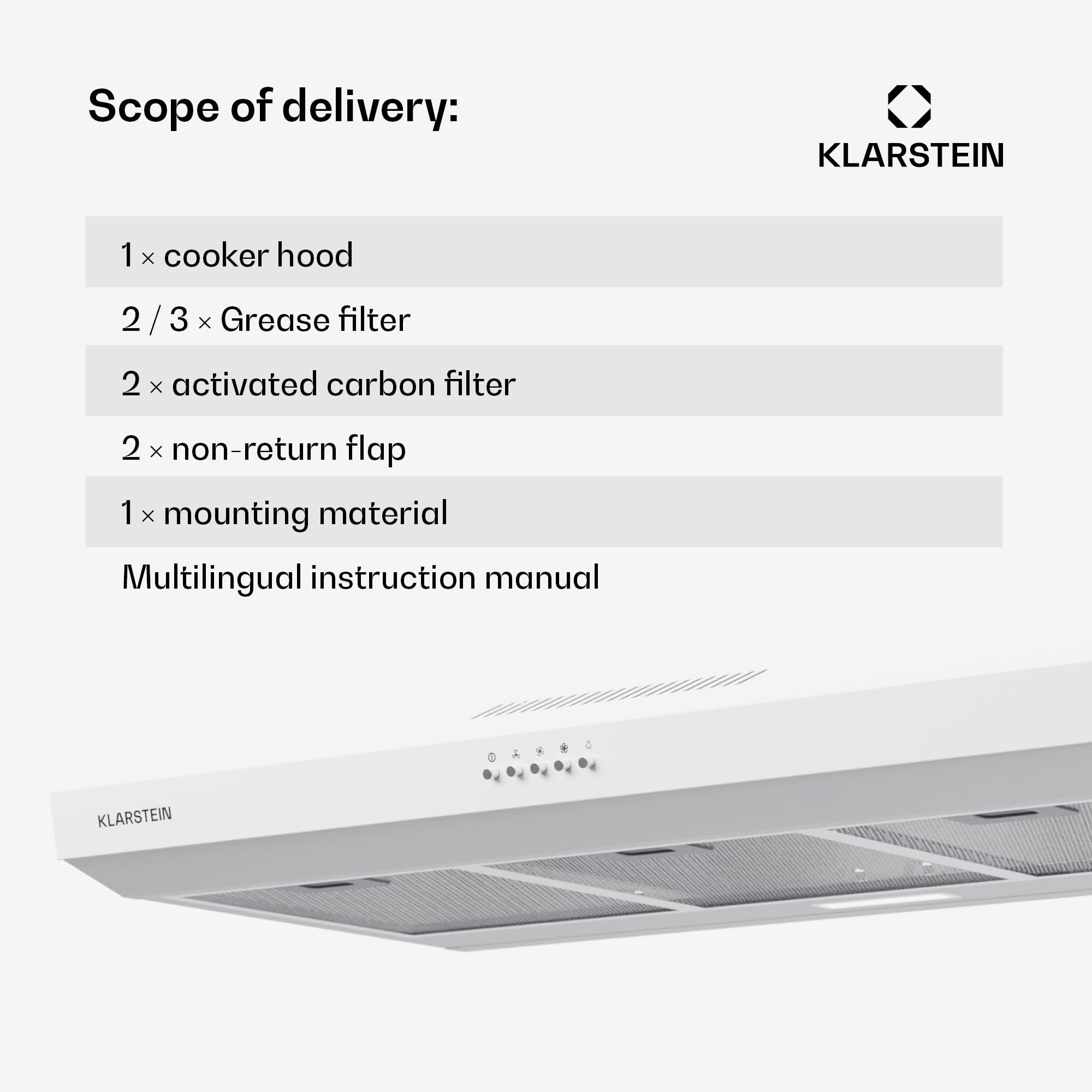 Klarstein Okap kuchenny 90cm, Okap wyciągowy z filtrem aluminiowym do zmywarki, Cichy okap wyciągowy, Przepływ 200m³/h, Wydajne okapy ścienne z diodami LED i panelem dotykowym