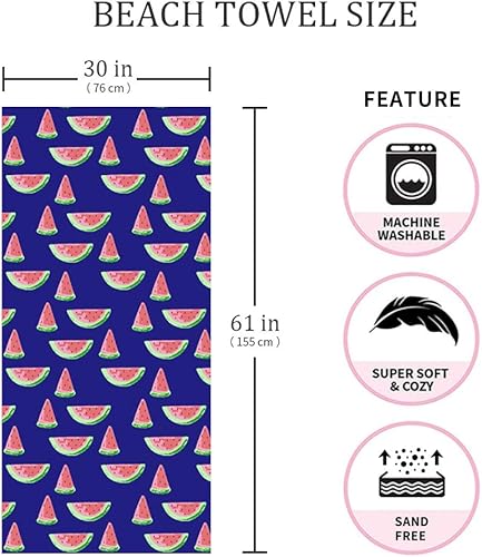 Miniatura 2 de Toalla de playa de microfibra de gran tamaño, de secado rápido, suave, sin arena, bonito diseño de sandía, 30 x 60 pulgadas, toallas de playa para