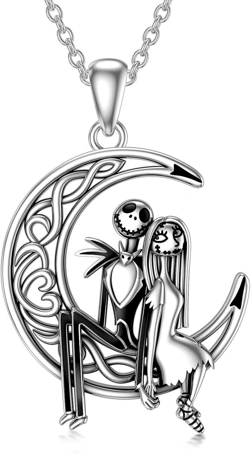 LILALO Nightmare Jewelry Sterling Silver Nightmare Necklace Skull Necklace Nightmare Gifts Heart Necklace Moon pendant Birthday Christmas Gifts for Women Wife Daughter Couple