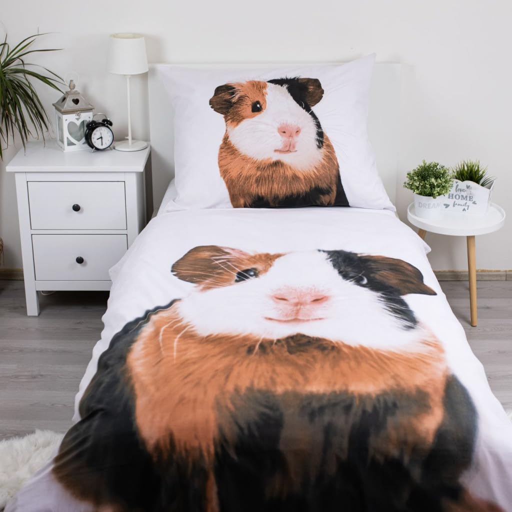 Jerry Fabrics Komplet pościeli z motywem świnki morskiej, poszewka na kołdrę 140 x 200 + poduszka 70 x 90 cm, Öko-Tex, 100% bawełna, z zamkiem błyskawicznym, dwustronny