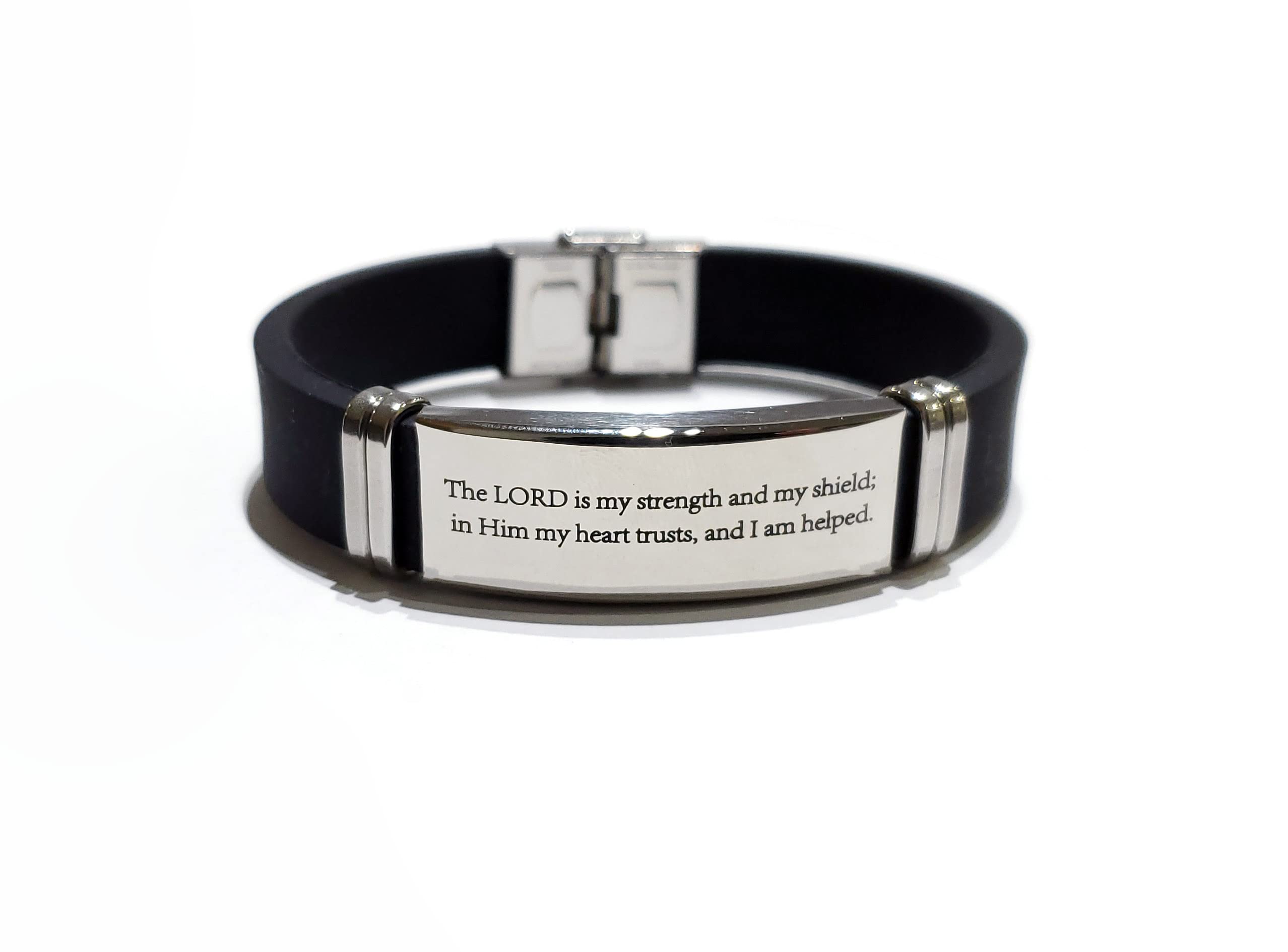 Psalm 28: 7 - The LORD is my strength and shield Bracelet, Stainless Steel