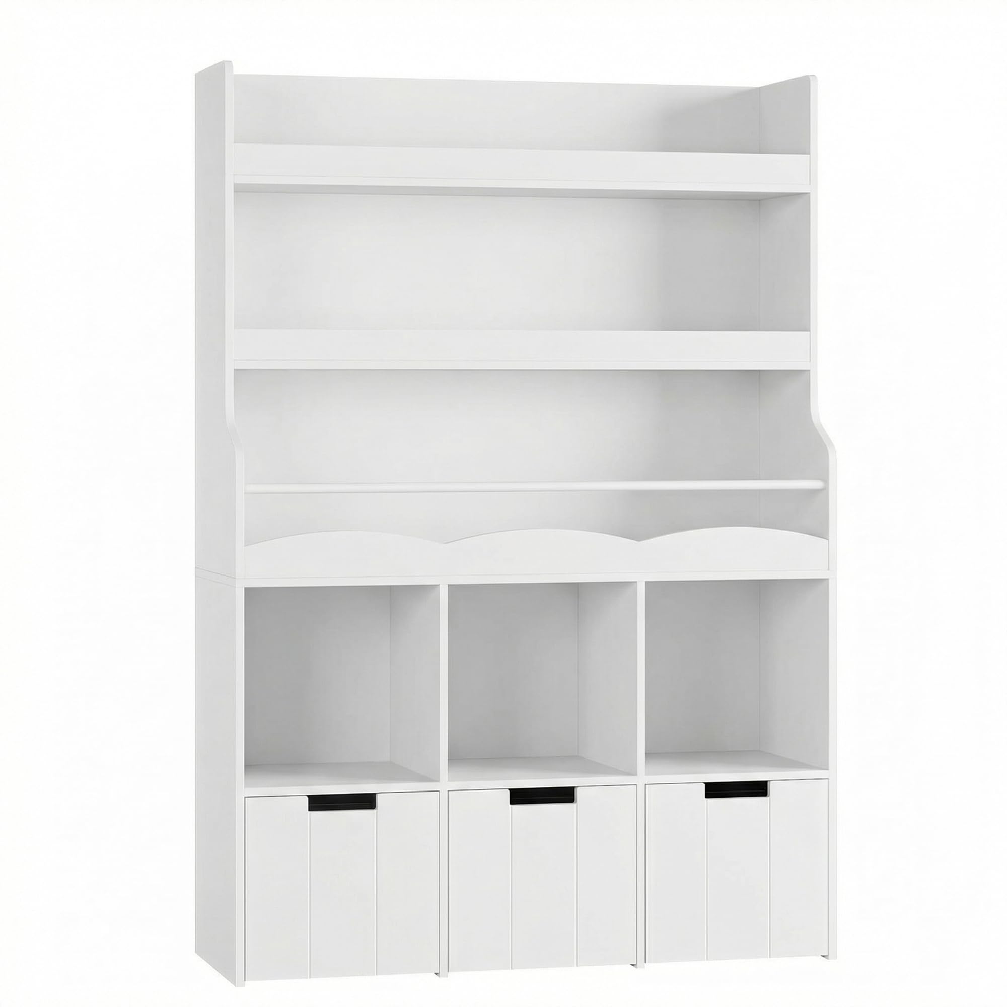 HITHOS 55.3" H Open Bookshelf with Cube Storage Organizer, Tall Book Shelf with 3 Movable Storage Bins, Large Bookcase with Removable Chest, 39.2" W Modern Storage Organizer for Living Room, White