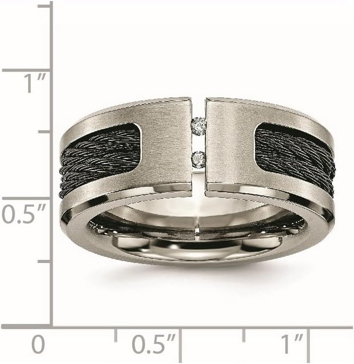 Titanium Brushed Black Cable and Diamonds 10mm Band Ring Size 9 Ring for Women and Men - Image 2