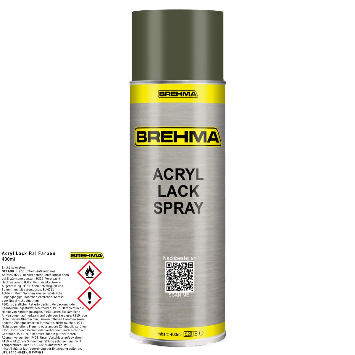 24x Acryl Lackspray Ral 6003 Olivgrün matt Lack Farbe Sprühfarbe 400ml inkl. Griff