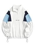 Men's Fluffy Polar Fleece Hoodie NEW YORK Embroidery Colorblock Half Zip Unisex Hooded Sweatshirt Deep Blue M