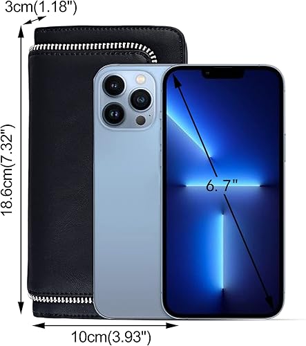 Vista 6 de UTO Cartera de cuero vegano para mujer, cartera larga con broche de presión, tarjetero de crédito, elegante embrague