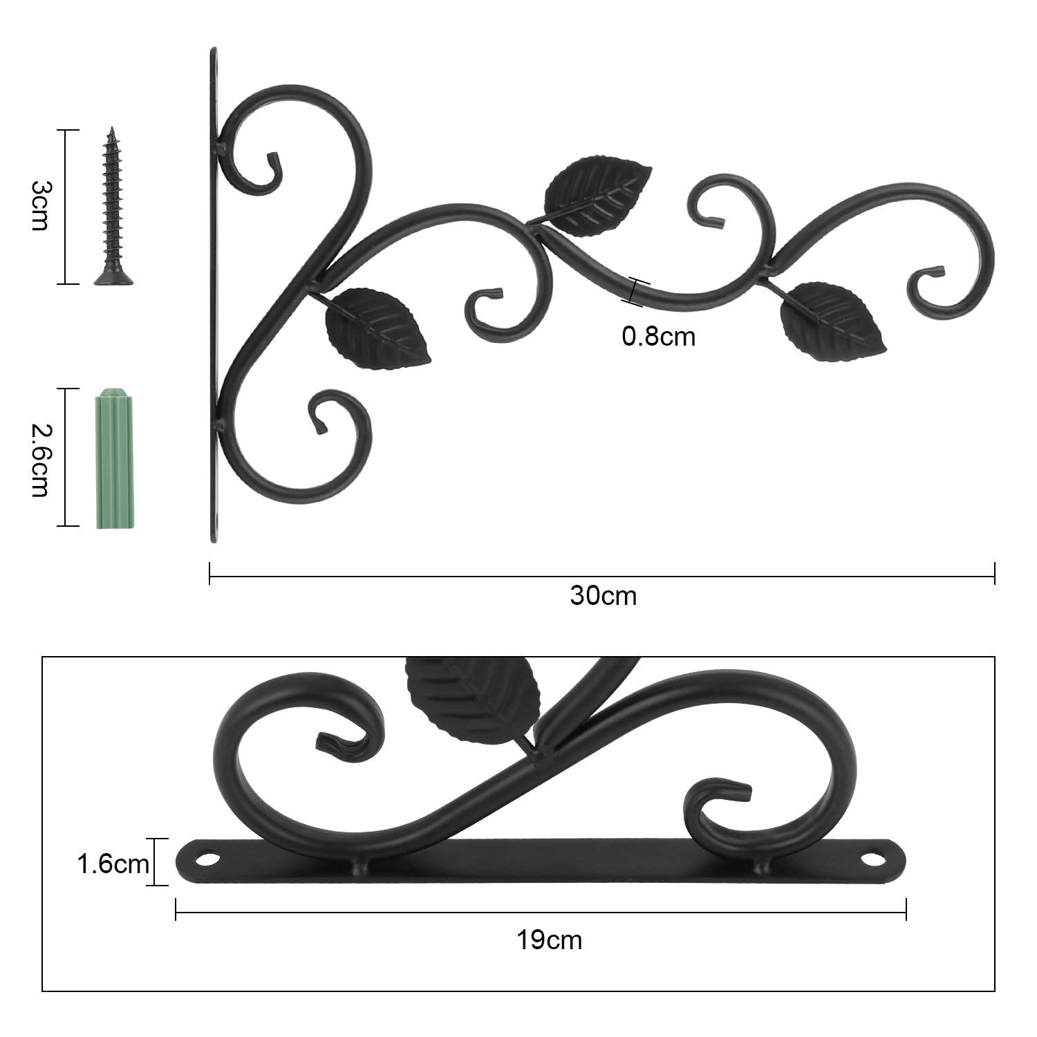 2 Piezas Soporte para Plantas Colgantes, Soporte para Cesta Colgante de Pared, Gancho de Jardín Retro de 12 Pulgada, Soportes Decorativos para Plantas con Tornillos para Alimentador de Pájaros