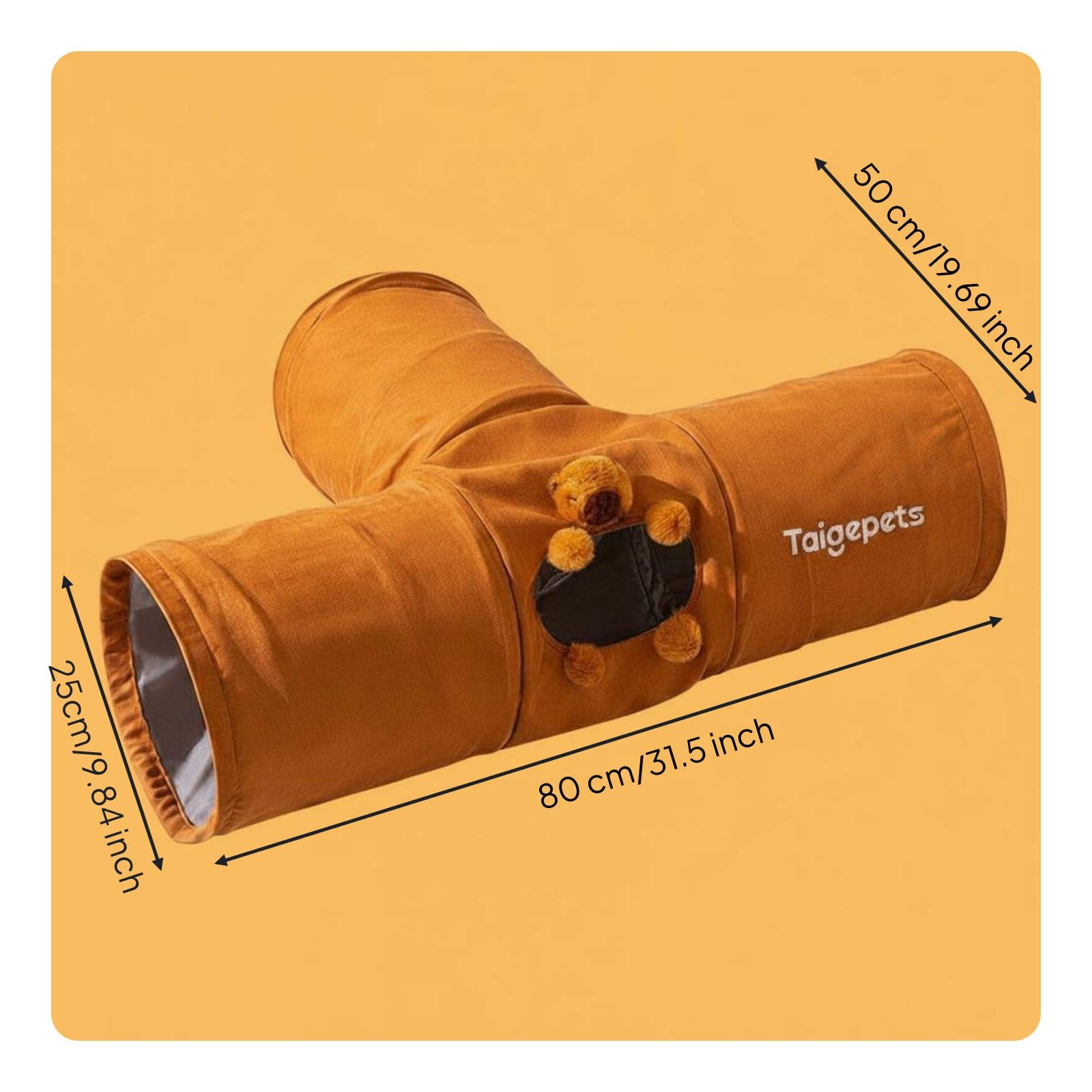 Katzentunnel Spieltunnel Katze Tunnelröhre Haustierspielzeug Versteck Interaktives Spiel mit Mehreren Eingängen Faltbar aus Wildleder Komfortabel für, T-förmig, Mehrere Eingänge, 80 cm, Braun