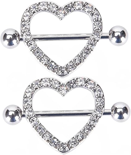 IrbingNii Anillos de pezón de corazón de acero inoxidable 316L piercing de pezón barra de 14G joyería de piercing de pezón de dos capas para mujeres