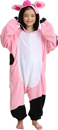 ATOZ Unisex Children Halloween Animal Black Pig Onesie Christmas Costume | Kids Flannel Pajamas Cosplay Sleepwear For Boys Girls