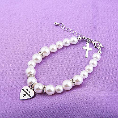 Maofaed First Communion Gift Bracelet Baptism Gift Religious Jewelry Holy Communion Gift Goddaughter Bracelet (First Communion Pearl Br) #TOP3