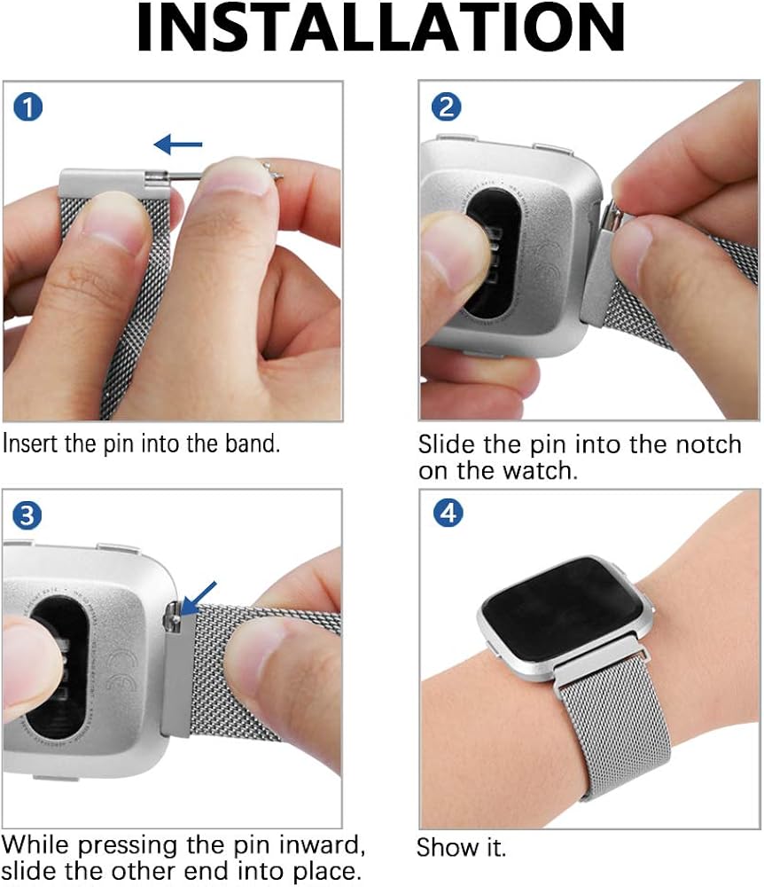 iGK Metal Replacement Bands Compatible for Fitbit Versa/Versa Lite Edition/Versa 2, Stainless Steel Loop Metal Mesh Bracelet Unique Magnet Lock Wristbands