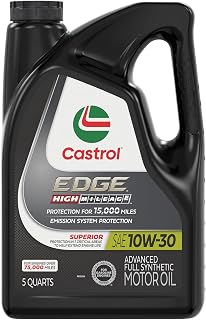 Castrol EDGE High Mileage 10W-30 Full Synthetic Motor Oil 5 Quarts - Superior Protection for 75K+ Mile Engines